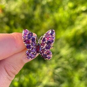 Orissa Rhodolite Garnet and Amethyst Butterfly Ring